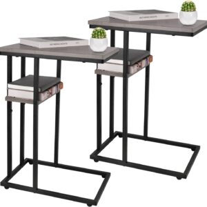 Yoobure C Table End Table Set of 2, Side Tables Living Room, C Shaped Side Table, Couch Tables That Slide Under Couch Table with Metal Frame, Rustic Snack Table for Bedroom/Small Spaces Large Desktop