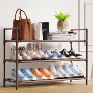 Sakugi Shoe Rack - LARGE Shoe Organizer, 3-Tier Shoe Storage Rack, Sturdy Shoe Rack for Closet, Garage & Corridor, Stackable Shoe Rack for Entryway, Brown