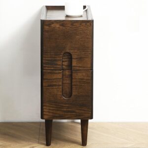 Fetuero Solid Wood Bedside Table Nightstands, Slim Narrow Oak Real Wooden Mid-Century Modern End Table with Drawers Luxury Side Table Durable Cabinet Organizer Furniture, Walnut Color 7.87in Wide