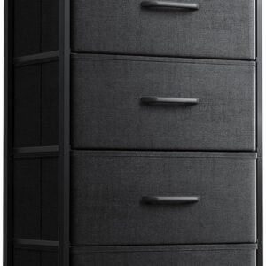 AODK Dresser for Bedroom with 4 Storage Drawers, Small Dresser Chest of Drawers Fabric Dresser with Sturdy Steel Frame, Black