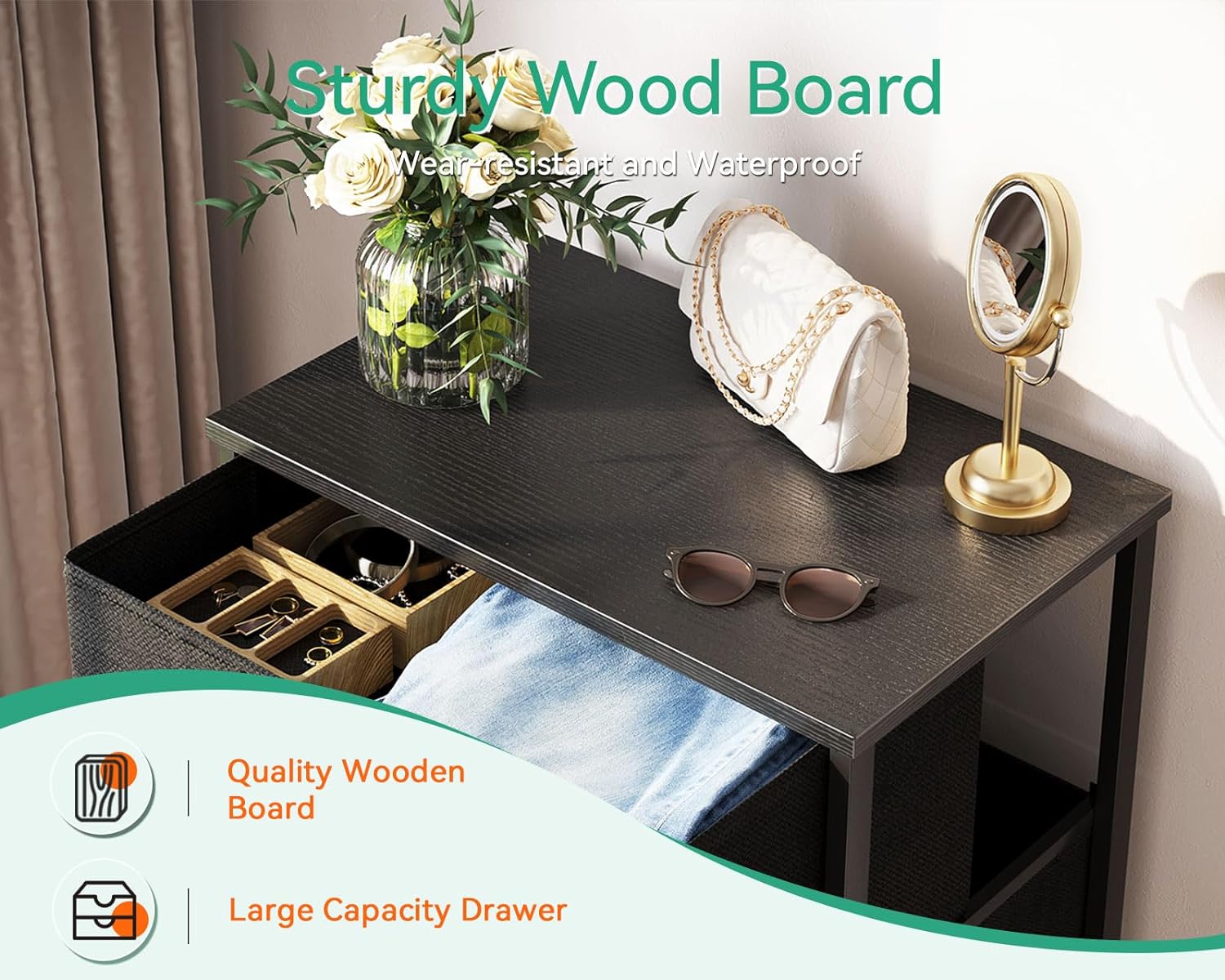 AODK Dresser for Bedroom with 4 Storage Drawers, Small Dresser Chest of Drawers Fabric Dresser with Sturdy Steel Frame, Black - Image 7