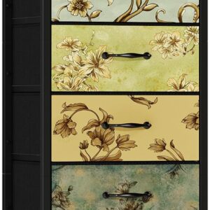 Furnulem Tall 6 Drawers Dresser, Vintage Storage Organizer Unit with Fabric Bins for Bedroom, Living Room, Closet, Nusery, Dorm, Entryway, Bedside Furniture, Sturdy Metal Frame, Wood Top