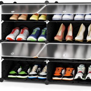 HOMIDEC Shoe Rack, 4 Tier Shoe Storage Cabinet 16 Pair Plastic Shoe Shelves Organizer for Closet Hallway Bedroom Entryway Black
