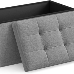 SONGMICS 30 Inches Folding Storage Ottoman Bench, Storage Chest, Foot Rest Stool, Light Gray ULSF47G, 15 x 30 x 15 Inches